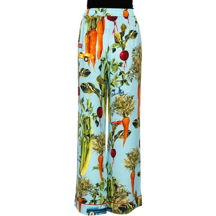 Pre Owned Dolce & Gabbana Blue Vegetable & Vehicle Printed Silk Pajama Trouser M
