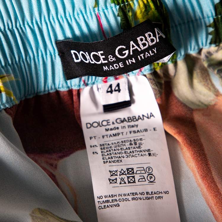Pre Owned Dolce & Gabbana Blue Vegetable & Vehicle Printed Silk Pajama Trouser M