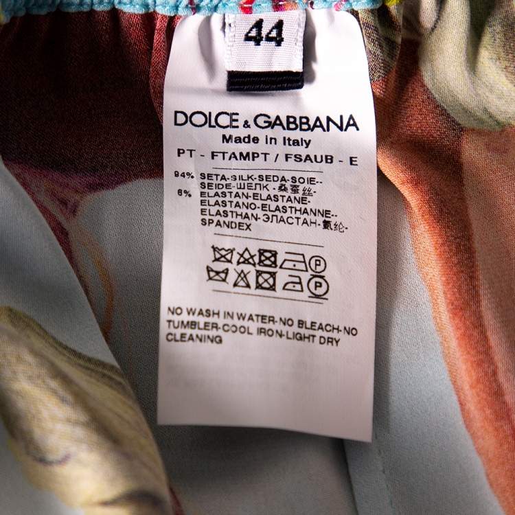 Pre Owned Dolce & Gabbana Blue Vegetable & Vehicle Printed Silk Pajama Trouser M