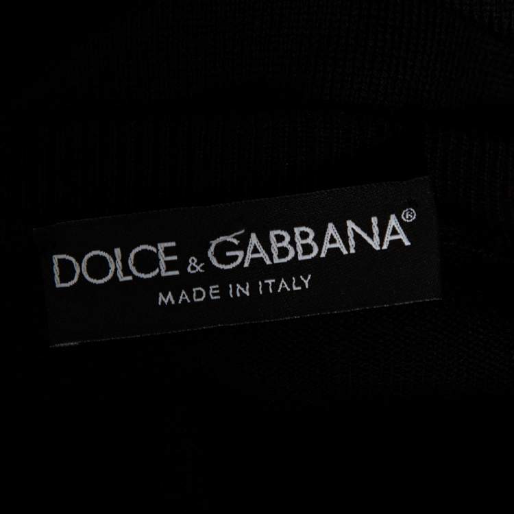 Pre Owned Dolce & Gabbana Black Wool Floral Embroidered Button Front Cardigan M
