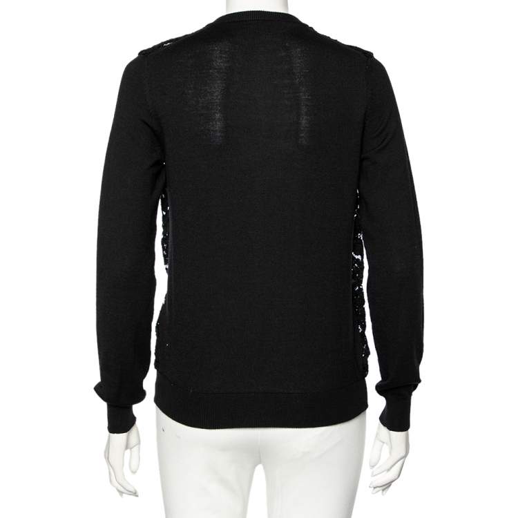 Pre Owned Dolce & Gabbana Black Wool Floral Embroidered Button Front Cardigan M