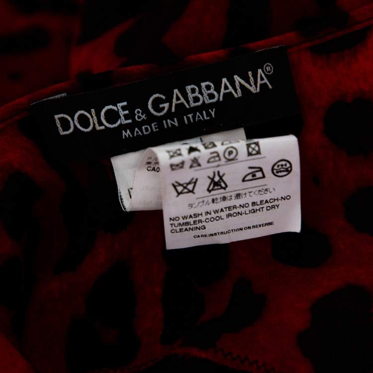 Pre Owned Dolce & Gabbana Red Leopard Print Silk Sleeveless Top L