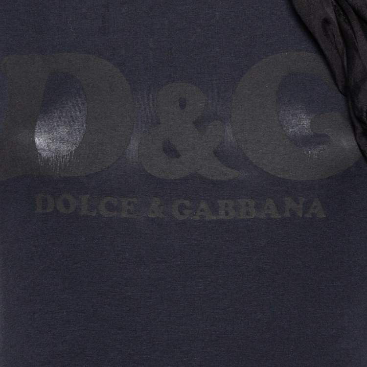 مملوكة مسبقًا Dolce & Gabbana Black Logo Printed Cotton Knit And Silk Neck Tie Detail T-Shirt XS
