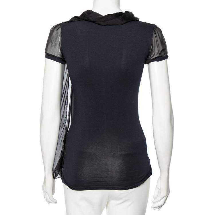مملوكة مسبقًا Dolce & Gabbana Black Logo Printed Cotton Knit And Silk Neck Tie Detail T-Shirt XS