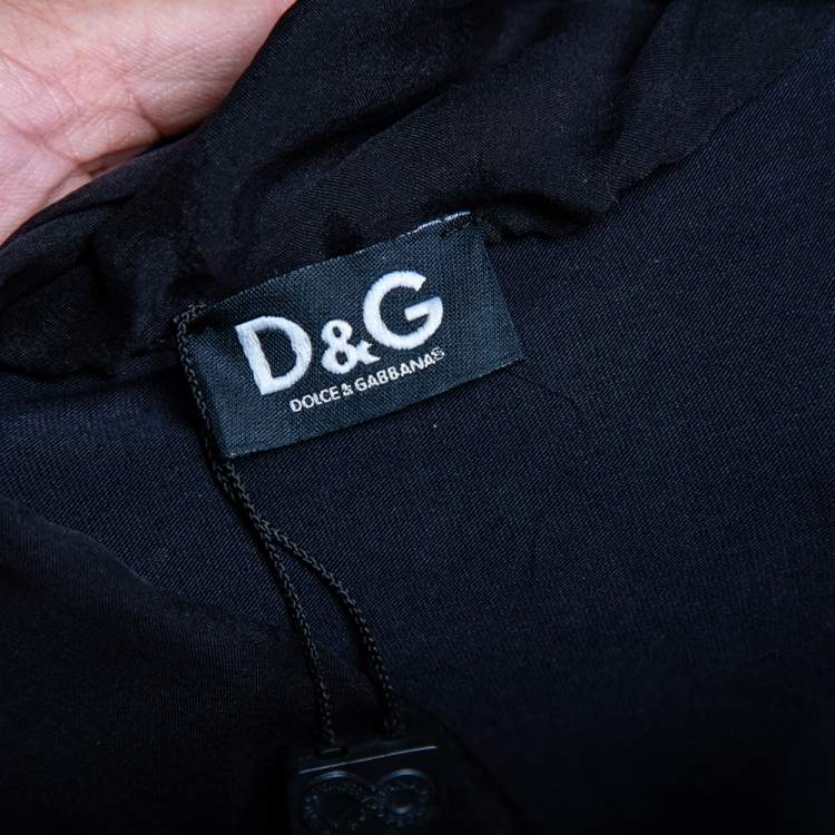مملوكة مسبقًا Dolce & Gabbana Black Logo Printed Cotton Knit And Silk Neck Tie Detail T-Shirt XS