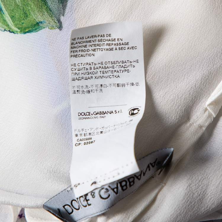 Pre Owned Dolce & Gabbana White Bouquet Printed Silk Button Down Belted Dress L