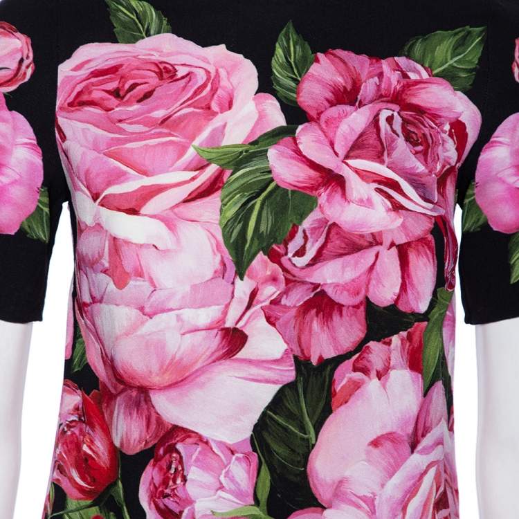 Pre Owned Dolce & Gabbana Black Floral Printed Crepe Short Sleeve Top S