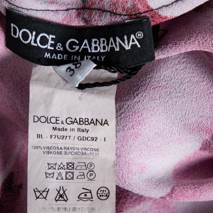 Pre Owned Dolce & Gabbana Black Floral Printed Crepe Short Sleeve Top S