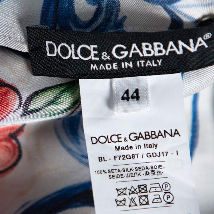 مملوكة مسبقًا Dolce & Gabbana Blue Floral Printed Silk Button Detailed Blouse M