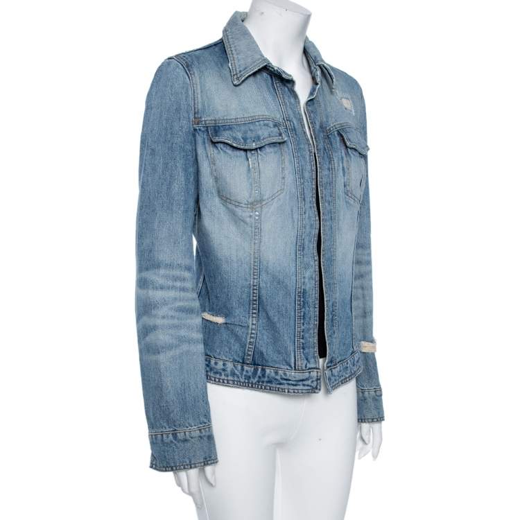 Pre Owned Dolce & Gabbana Vintage Blue Distressed Denim Open Front Jacket M