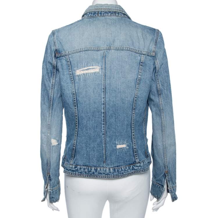 Pre Owned Dolce & Gabbana Vintage Blue Distressed Denim Open Front Jacket M