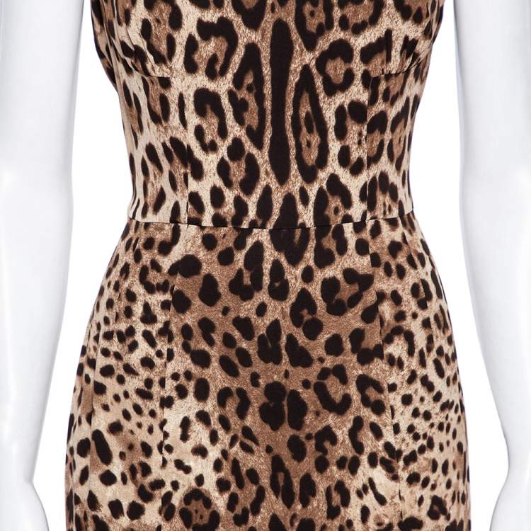 Pre Owned Dolce & Gabbana Brown Animal Printed Silk Sleeveless Dress L