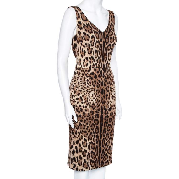Pre Owned Dolce & Gabbana Brown Animal Printed Silk Sleeveless Dress L