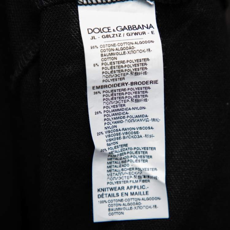 Pre Owned Dolce & Gabbana Black Cotton Pique Bee & Crown Embroidered Polo T-Shirt XL