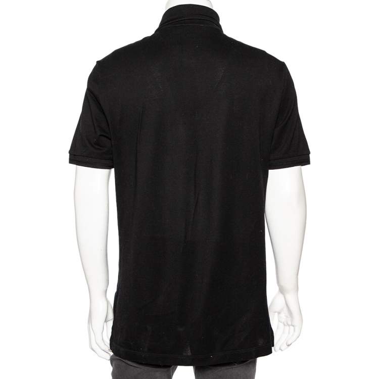 Pre Owned Dolce & Gabbana Black Cotton Pique Bee & Crown Embroidered Polo T-Shirt XL