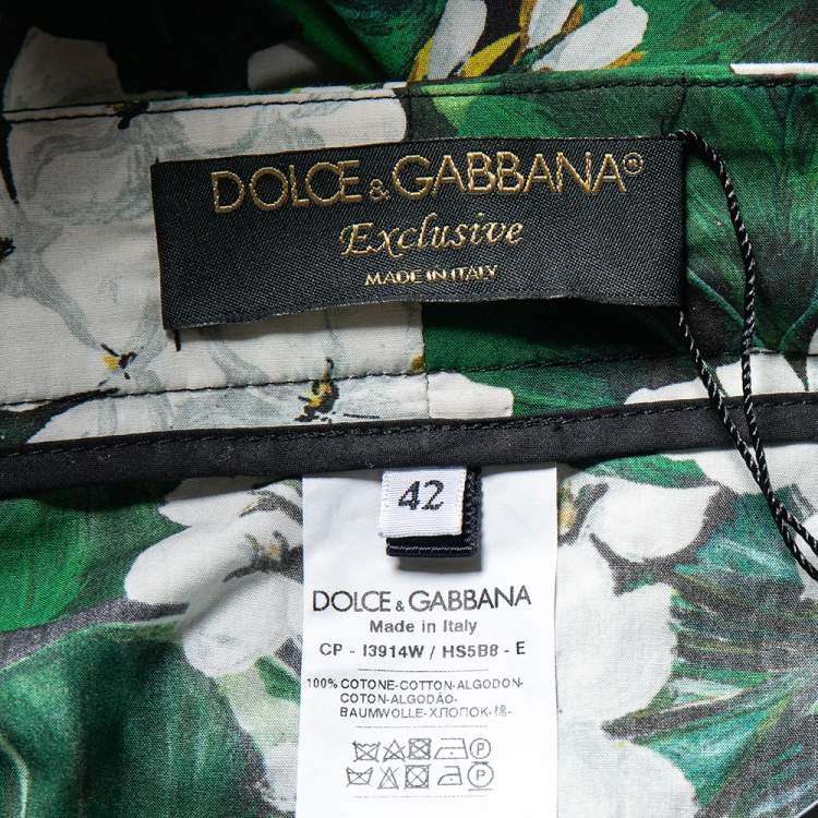 Pre Owned Dolce & Gabbana Green Floral Printed Cotton Pleated Flared Pants M