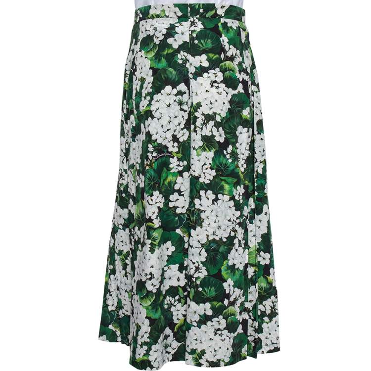 Pre Owned Dolce & Gabbana Green Floral Printed Cotton Pleated Flared Pants M