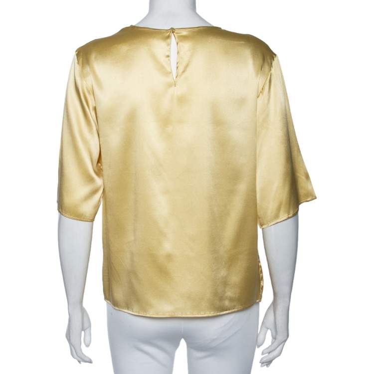 Pre Owned Dolce & Gabbana Gold Silk Satin Top S