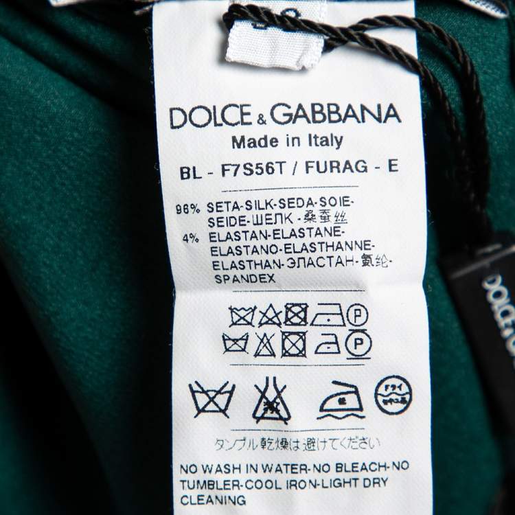 Pre Owned Dolce & Gabbana Dark Green Silk Satin High Neck Top S