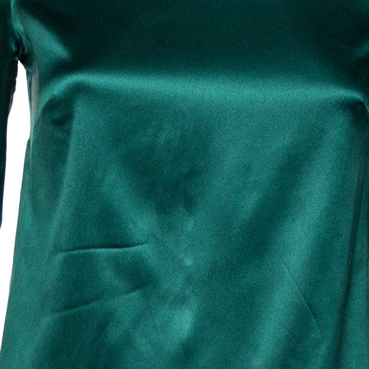 Pre Owned Dolce & Gabbana Dark Green Silk Satin High Neck Top S