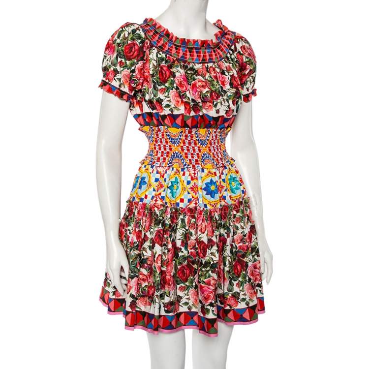 Dolce Gabbana Multicolored Mambo Print Cotton Peasant Mini Dress S Dolce Gabbana TLC