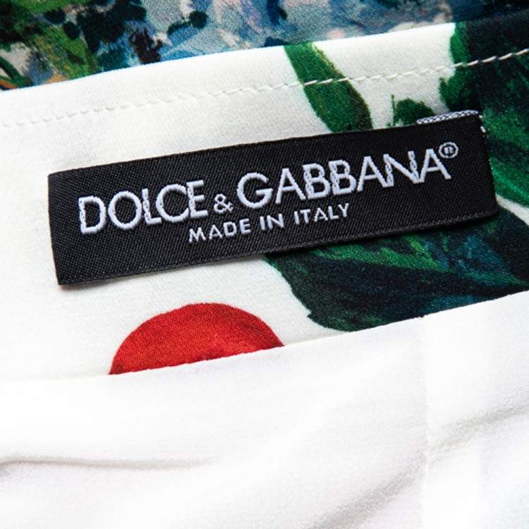 Pre Owned Dolce & Gabbana Cream Floral Embossed Jacquard Top & Silk Skirt L