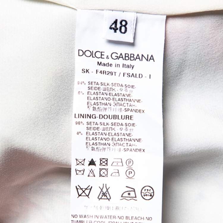 Pre Owned Dolce & Gabbana Cream Floral Embossed Jacquard Top & Silk Skirt L