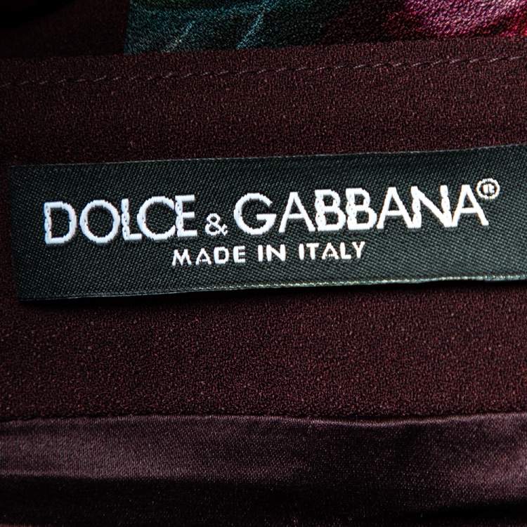 Pre Owned Dolce & Gabbana Burgundy Key And Floral Printed Crepe Pencil Skirt L