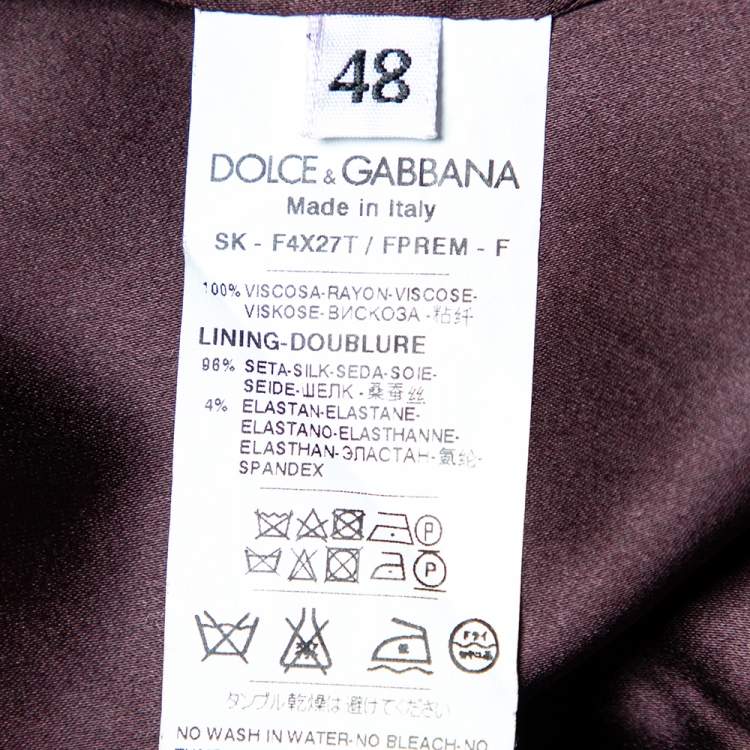 Pre Owned Dolce & Gabbana Burgundy Key And Floral Printed Crepe Pencil Skirt L