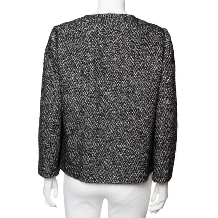 Pre Owned Dolce & Gabbana Monochrome Wool Button Front Collarless Jacket M