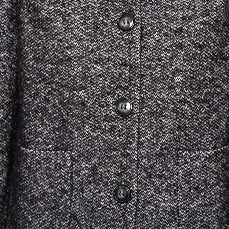 Pre Owned Dolce & Gabbana Monochrome Wool Button Front Collarless Jacket M
