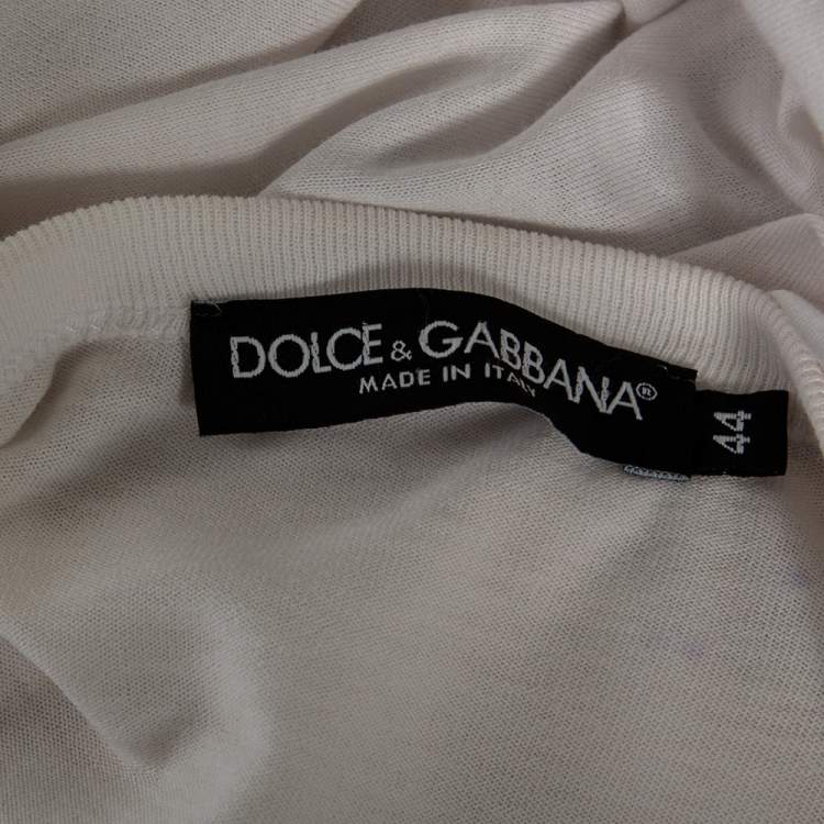 Pre Owned Dolce & Gabbana White Model Printed Cotton Short Sleeve T-Shirt M