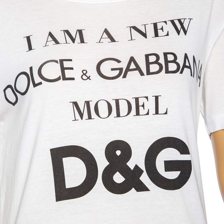 Pre Owned Dolce & Gabbana White Model Printed Cotton Short Sleeve T-Shirt M