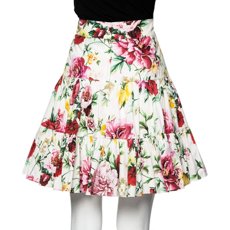مملوكة مسبقًا Dolce & Gabbana White Floral Printed Cotton Mini Skirt M