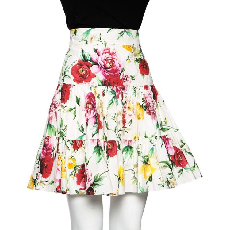 مملوكة مسبقًا Dolce & Gabbana White Floral Printed Cotton Mini Skirt M