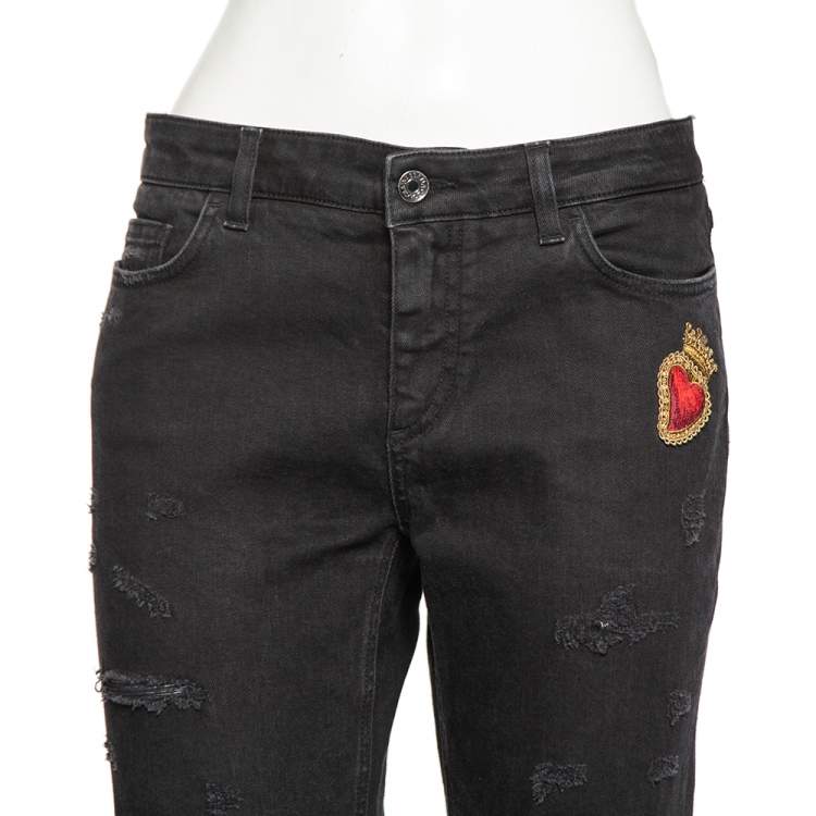 Pre Owned Dolce & Gabbana Black Denim Sacred Heart Detail Pretty Fit Jeans L