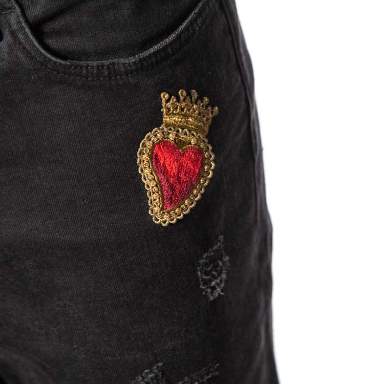 Pre Owned Dolce & Gabbana Black Denim Sacred Heart Detail Pretty Fit Jeans L