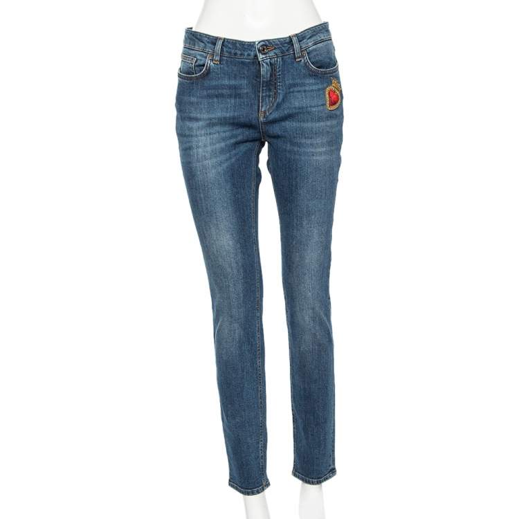 مملوكة مسبقًا Dolce & Gabbana Blue Denim Sacred Heart Detail Pretty Fit Jeans L