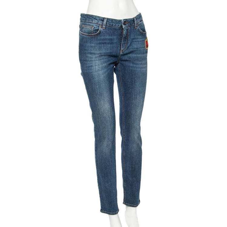 مملوكة مسبقًا Dolce & Gabbana Blue Denim Sacred Heart Detail Pretty Fit Jeans L