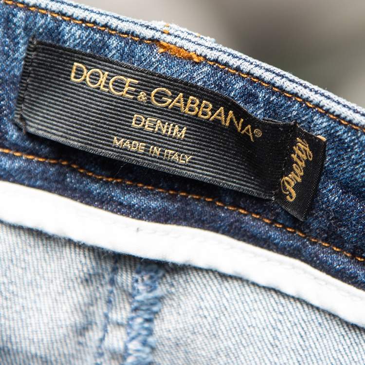 مملوكة مسبقًا Dolce & Gabbana Blue Denim Sacred Heart Detail Pretty Fit Jeans L
