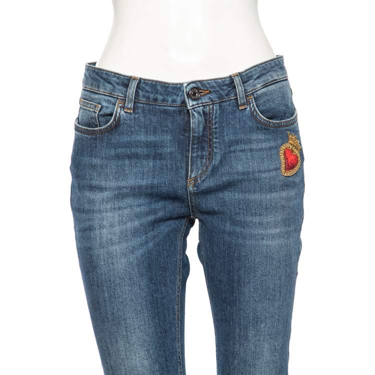 مملوكة مسبقًا Dolce & Gabbana Blue Denim Sacred Heart Detail Pretty Fit Jeans L