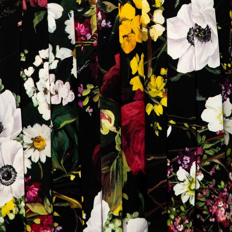 Pre Owned Dolce & Gabbana Black Silk Crepe Pleated Midi Skirt L