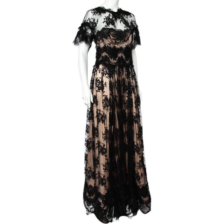 مملوكة مسبقًا Dolce & Gabbana Black Lace Corset Detail Flared Gown L