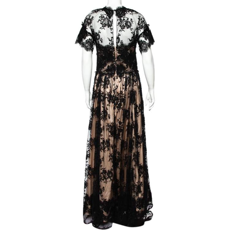 مملوكة مسبقًا Dolce & Gabbana Black Lace Corset Detail Flared Gown L