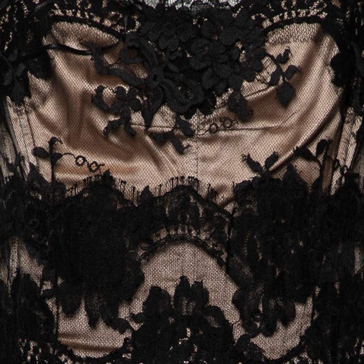مملوكة مسبقًا Dolce & Gabbana Black Lace Corset Detail Flared Gown L