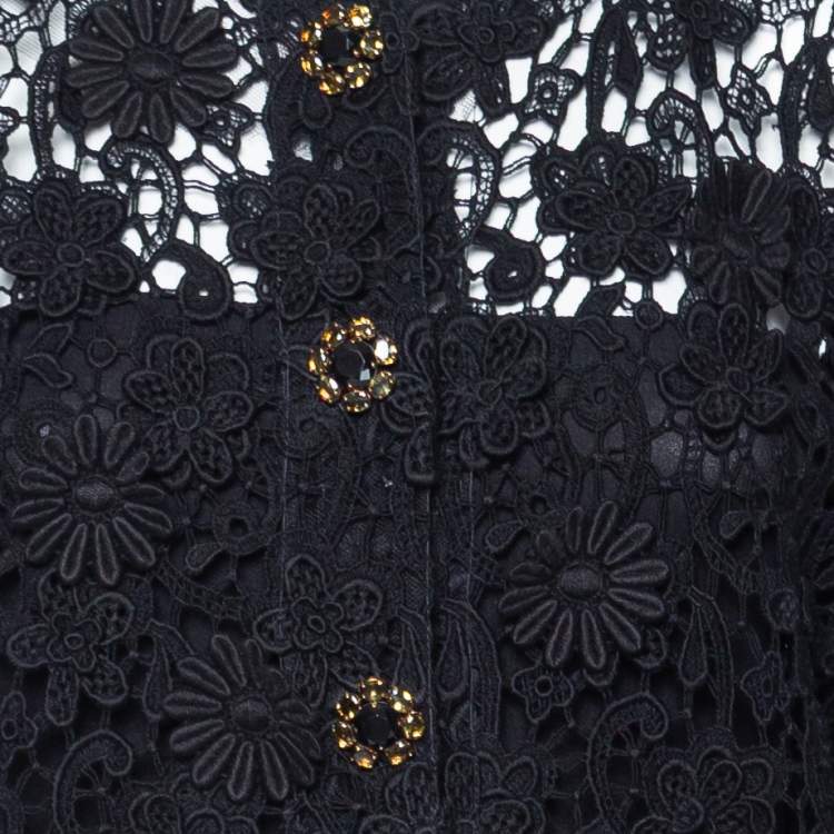 Pre Owned Dolce & Gabbana Black Floral Lace Button Front Cropped Jacket S