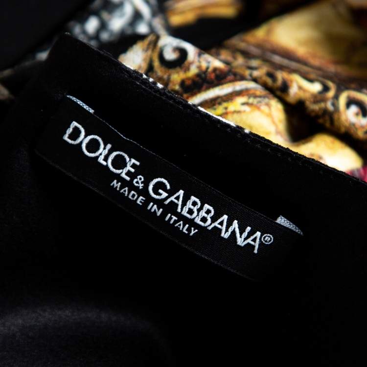 Pre Owned Dolce & Gabbana Black Sacred Heart Print Crepe Midi Dress S