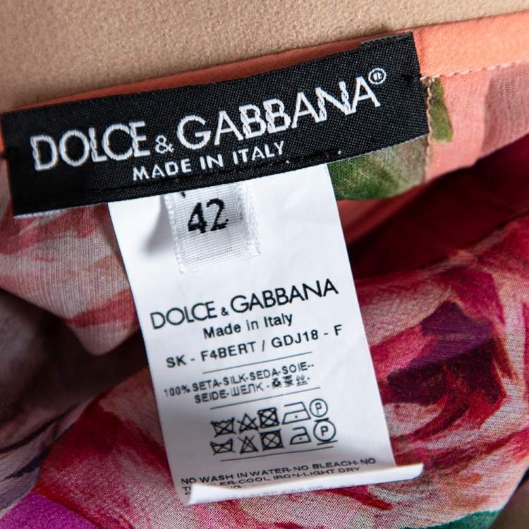 Pre Owned Dolce & Gabbana Pink Floral Print Silk Ruffled Maxi Skirt M