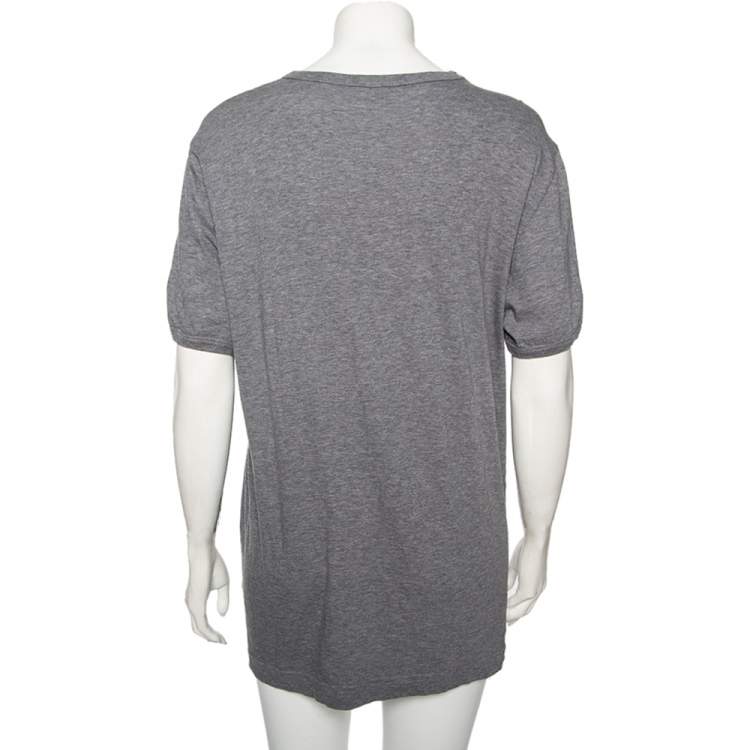 Pre Owned Dolce & Gabbana Grey Cotton King & Queen Print T Shirt L