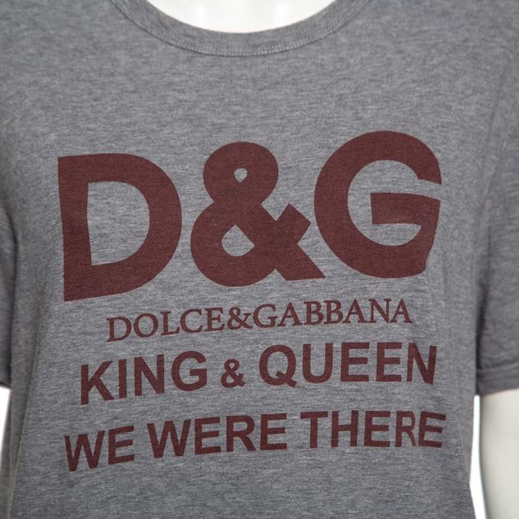 Pre Owned Dolce & Gabbana Grey Cotton King & Queen Print T Shirt L